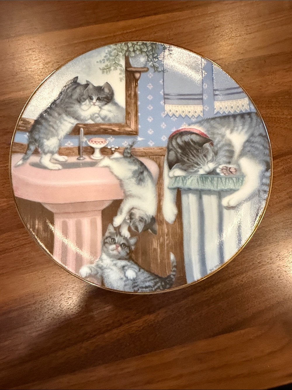 Blue and Pink Kitten Decorative Dinner Plate